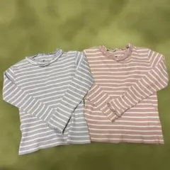 長袖Tシャツ130cm パープル&ピンクボーダー2枚セット