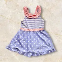 女の子　水着　140 ワンピース水着　ドット柄　パープル　紫色　リボン