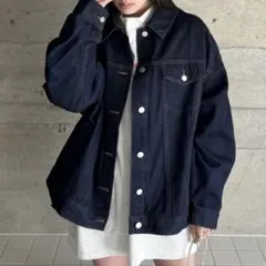 オーバーサイズ デニムジャケット ネイビー ユニセックス