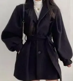 GRL リボンベルト付きボリュームスリーブショートコート[ze684]