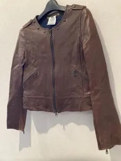 nombre impair 羊革ノーカラーレザージャケット　ブラウン