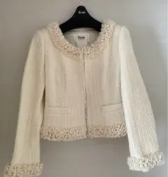 【美品】Rene　パール　ノーカラージャケット　34 Rene（ルネ） ノーカラージャケット 34 ブラック レディース