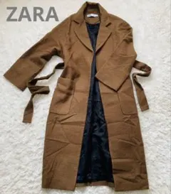 ZARA ウール100％ ロングガウンコート M ブラウン ベルト付き マキシ丈
