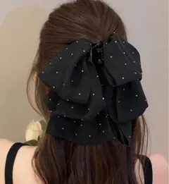 ストーン　ヘアクリップ 大きめ バレッタ 髪飾り パーティー シフォン 韓国