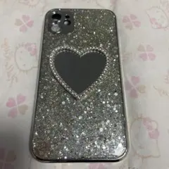iPhone用ケース ハートミラー ラメ シルバー