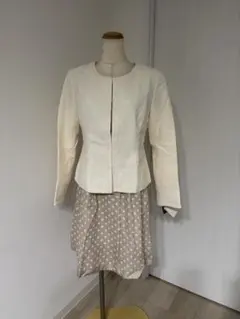 161新品VERSAREノーカラーJKリボン付きドット柄ワンピーススーツ17号