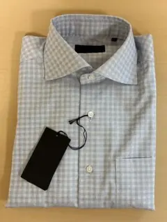 DURBAN 水色チェック ワイシャツ Mサイズ