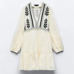 ZARA　刺繍入り　ショートワンピース　ティアード　チュニック XS