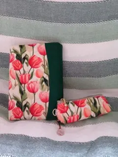 ブックカバー　文庫本サイズ　チューリップ　緑