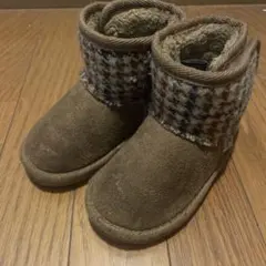 キッズ ブラウン チェック柄ブーツ