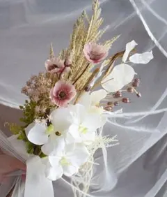 優美な胡蝶蘭のウェディングブーケ☆ホワイト×ピンク×ゴールド☆和装☆造花☆前撮り