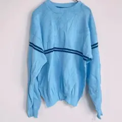 水色 ストライプ 長袖セーター レディース 秋冬 冬服