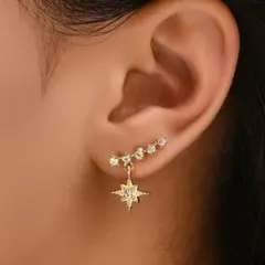 ゴールド スター 太陽 スターリング タッセル ピアス 女性 #C569-6