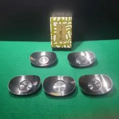 秀峯堂　玉露茶碗用　茶托　小判型　ステンレス製　3寸　5揃　紙箱入り　煎茶道具のサムネイル