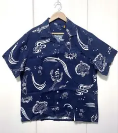 希少デザインPOLO 和柄テイスト藍色　アロハシャツ