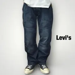 カーハートデニムペインターパンツ大レザー革ロゴ極太肉厚サスペンダー