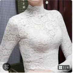 長袖　レースTシャツ レディース L 白　オフホワイト　薄手　シアーTシャツ　春