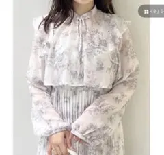 MERCURYDUO 花柄長袖トワルドジュイプリーツティアードワンピース S 白