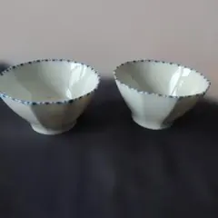 10角形 小鉢 2個セット 白色 青色の縁取り