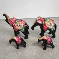 【縁起物/風水】親子 象 置物 オブジェ 4体セット