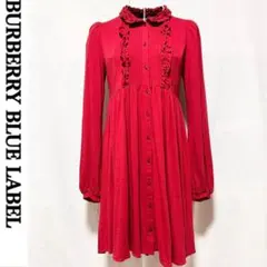 美品 バーバリー ブルーレーベル フレアワンピース 赤 可愛い 女子会 お呼ばれ