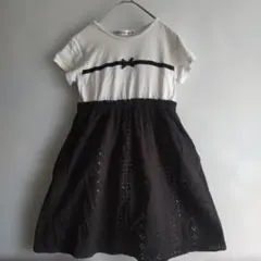 美品BeBe Petits Pois Vert ドッキングワンピース 黒 130のサムネイル