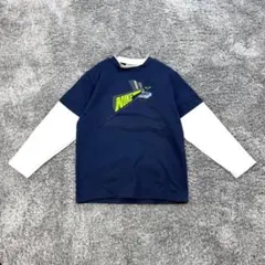 ☆ナイキ【S】140 紺 プリント トレーナー 重ね着風 スポーツ カジュアル