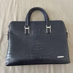 ネイビー クロコダイル型押し ビジネスバッグ