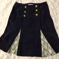 Romantico Mocha ネイビーフレアスカート　レース切り替え造り