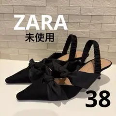 【未使用】ZARA ザラ スリングバック パンプス ミュール 黒 リボン 38のサムネイル