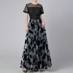 パーティードレス 結婚式 ワンピース ロング丈 ロングドレス 黒 サイズL