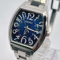 稼働 ルキア セイコー 電波ソーラー ダイヤ ブルー文字盤 トノー デイト 時計