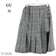 ジーユー グレンチェック柄 ショートパンツ付きラップ風スカートMグレー プリーツ