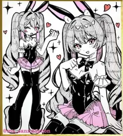d*9様 【小色紙】 オリジナル アナログ 手描き イラスト バニー服