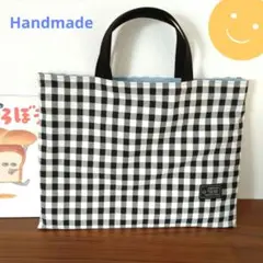ギンガムチェック✕水色　手提げバッグ