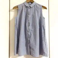 アース ミュージック＆エコロジー ブラウス ノースリーブ 青 白 ストライプ