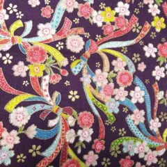 和柄 紫地 金縁 さくら リボン柄 SEVENBERRY 生地