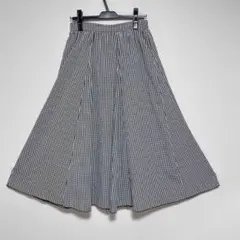 ロングフレアスカートL　黒白　ギンガムチェック サーキュラースカート　春夏