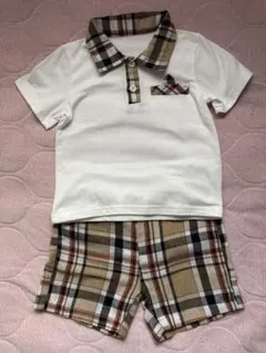 襟付きシャツとチェック柄ショートパンツセット 90cm