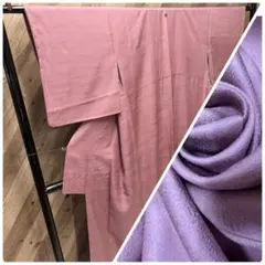 半*郎様 Z-1269 色無地 着物 紫色 正絹 袷着物 無地八掛 広衿 紋あり