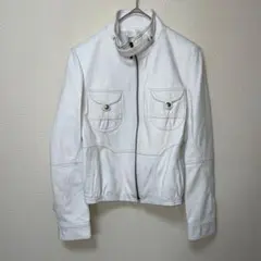 Instinct イタリア製羊革　ホワイトレザー　ジャケット　カジュアル　M