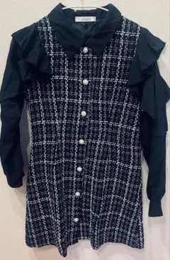 チェック柄フリルワンピース 長袖 量産型 フレンチガーリー