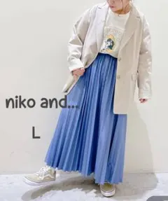 niko and... レザーライクプリーツスカート2　L　ブルー　ニコアンド
