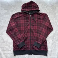 や*と様 Navy チェック柄 ジップアップパーカー XLサイズ レッド×ブラッのサムネイル