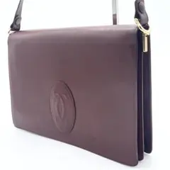 カルティエ　ショルダーバッグ　レザー　ボルドー　ゴールド金具　マストライン