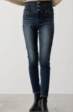 アズールバイマウジー　ハイウエストボタンデニムスキニー