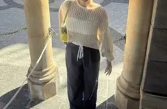 透かし編みクリームニットクロップド