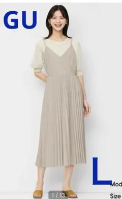 GU ジーユー プリーツコンビネーションキャミソールワンピース Ｌ