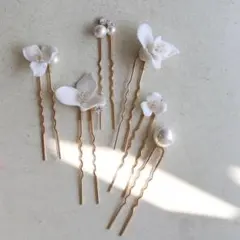 ブライダル ヘアピン 花 ゴールド ウェディング パール 髪飾りヘッドドレス