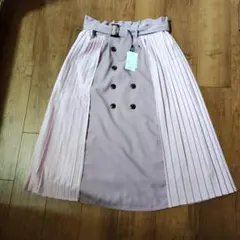 プリーツスカート M ピンク ダブルボタン